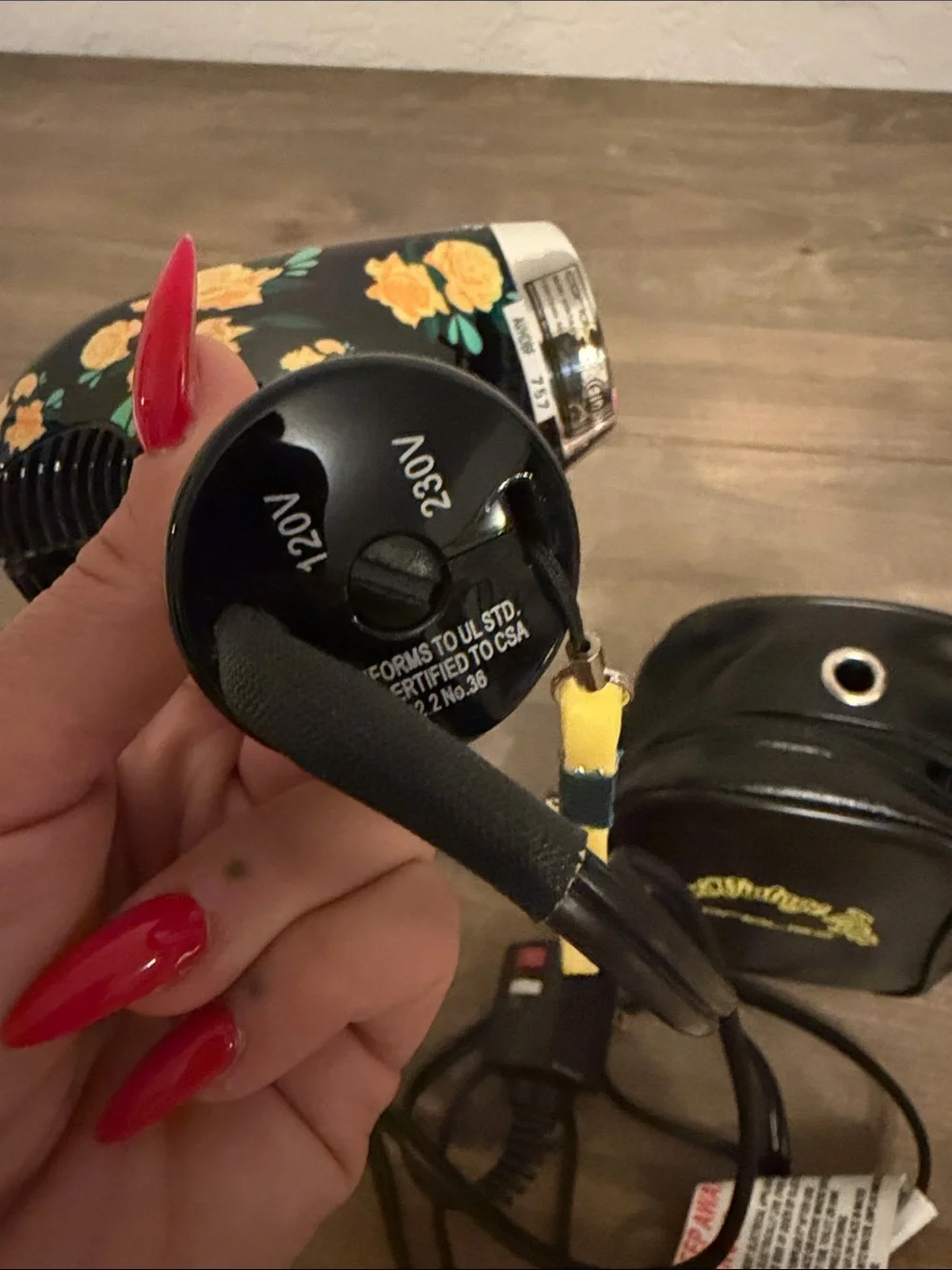 Mini Vintage Style Hair Dryer with Black Carry Case - Black/Yellow Floral